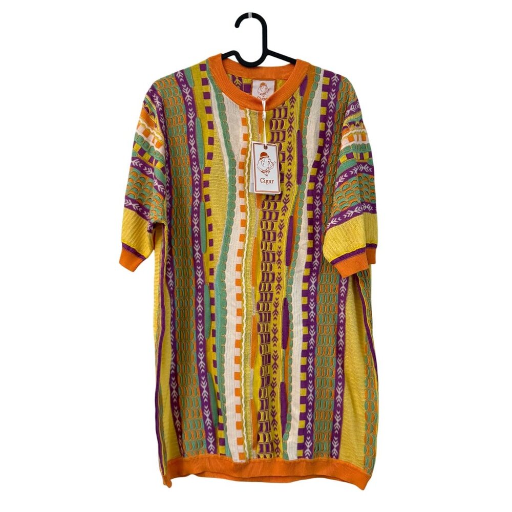 Cigar Papaya Colorway 3D Knit Short Sleeve Pullover Sweater Mens Size 2XL NEW